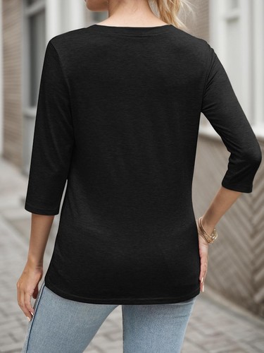 Women's V Neck 3/4 Sleeve T-Shirt Basic T-Shirt Loose Fit Tops - Picture 3 of 19