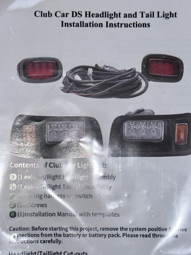 New Golf Cart Club Car Halogen Headlight/LED Taillight Kit 1993-Up - Picture 3 of 3
