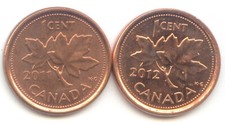 Canada 2011 2012 Magnetic Pennies Canadian 1 Cent 1c EXACT SET - 2 Coins