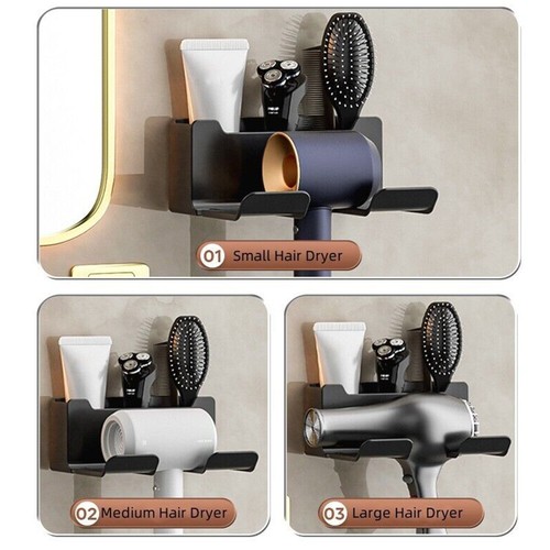 Bathroom Hair Dryer Storage Organizer Rack Comb Holder Wall Mounted Stand Shelve - Imagen 4 de 10