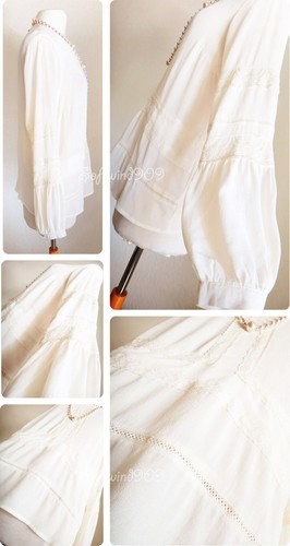 NUEVO Encaje de marfil Ribete Campesino Plisado Manga Larga Boho Classic ROMANTIC Blusa Top - Imagen 4 de 16