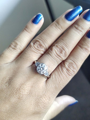 Octagon Shape Bezel Set Moissanite Ring Round Cut Wedding Vintage Ring Silver - Picture 9 of 14