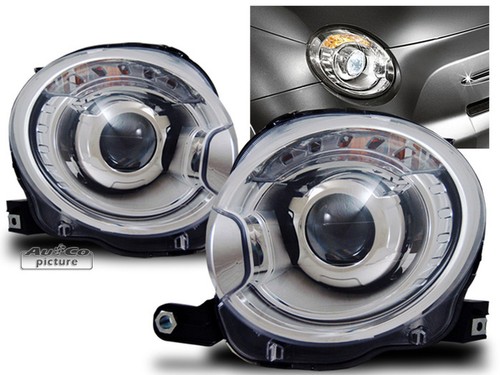 Coppia Fari Fanali Anteriori TUNING 500 07-15 LENTICOLARI OTTICA STILE XENON - Foto 2 di 4