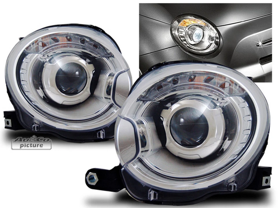 OFFERTA Coppia Fari Fanali Anteriori TUNING 500 2007-15 LENTICOLARI OTTICA XENON - Immagine 2 di 4