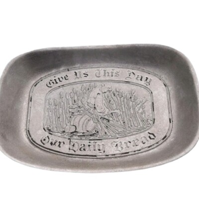 Vintage WILTON Armetale Pewter ''Give Us This Day Our Daily Bread'' Tray Wheat Har