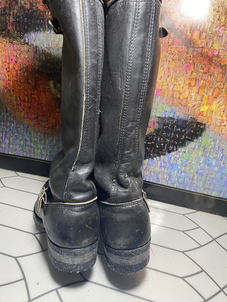 Vtg Horsehide Buckle STEEL TOE Nylon Corded ENGINEER Motorcycle