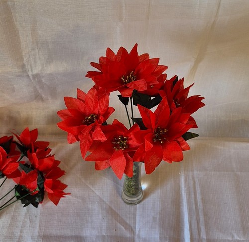 Artificial Flowers POINSETTIA Plants Bunch Bouquet Christmas Ivy Fern Festive - Picture 17 of 23