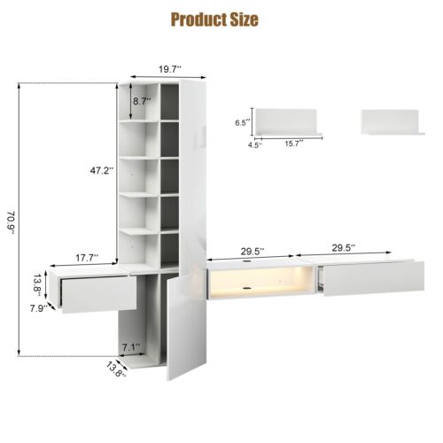 Floating TV Stand Set Lighted High Gloss Entertainment Center Wall Mounted 95" - Picture 7 of 35