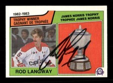1983-84 O-Pee-Chee 207 Rod Langway James Norris Trophy signed auto autograph 74 
