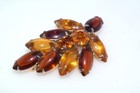 Tone Costume Jewelry Leaf Pin Brooch Vtg Honey Dark Amber Glass Gold