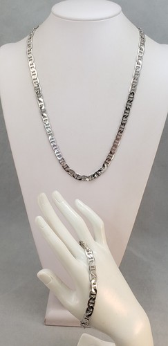 Stainless Steel Sleek Smooth Linked 23" in Shiny Chain Necklace Bracelet Set - Picture 3 of 11