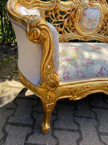 Sofa Settee French Louis XVI Gold Beech Mint Damask Velvet Vintage - Picture 9 of 13