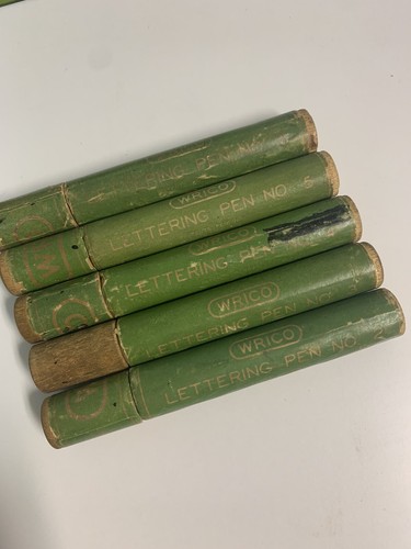 Vintage Drafting Wrico 5 Stifte, 9 Schrift- und Zahlenführungen, in Holzbox - Bild 4 von 4