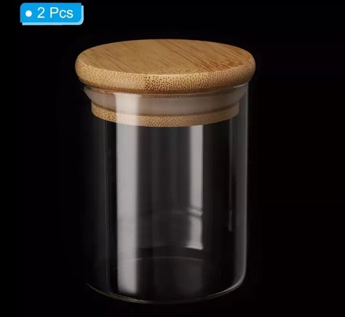 2pc 6.25oz Glass Jar with Airtight Bamboo container- overnight oats/chia pudding - Picture 2 of 8