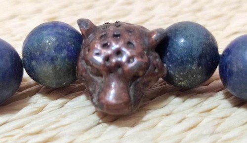 Tiger Eye Natural Black Blue Stones Rare Vintage And Head Tiger Metal Bracelet - Picture 4 of 15