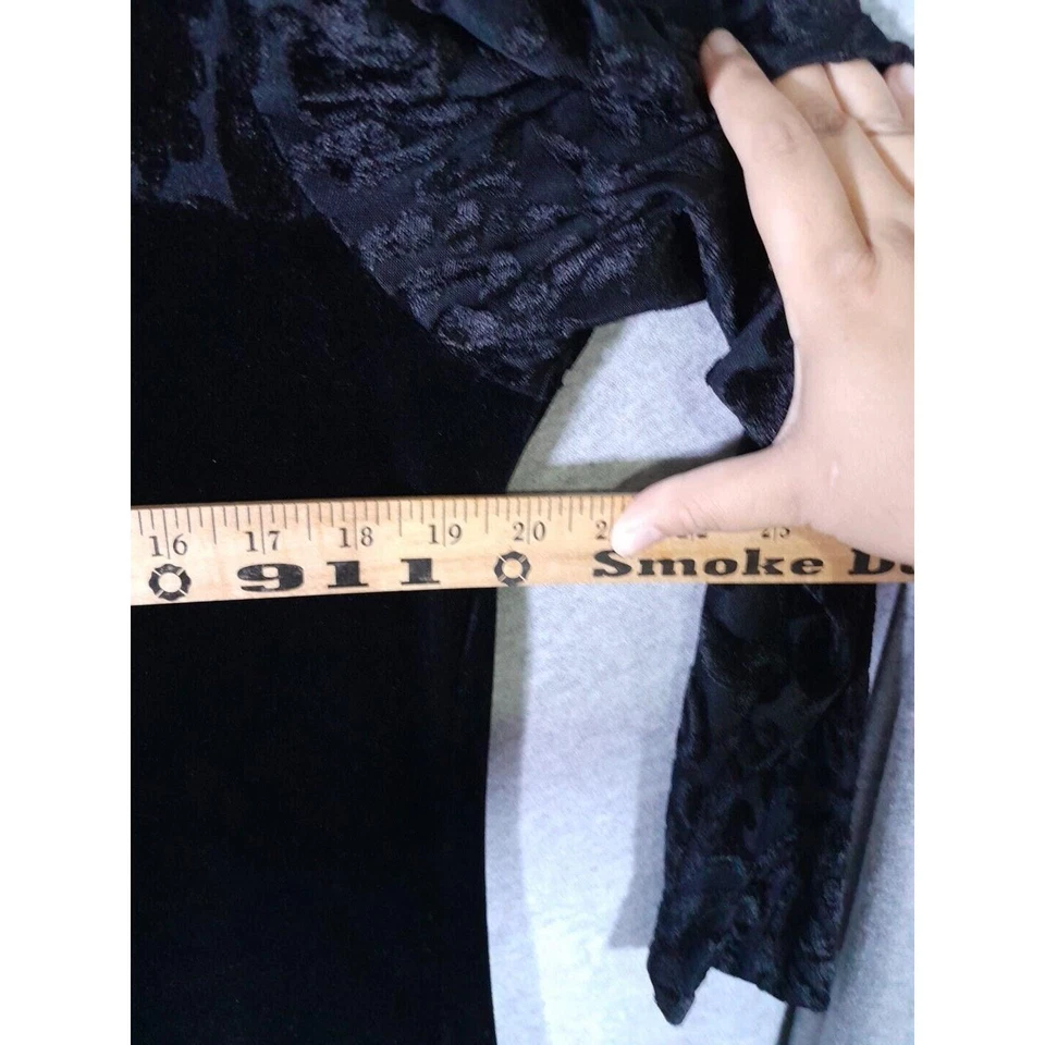 Vestido DVF Diane Von Furstenberg Mujer Grande Negro Mangas Transparentes Terciopelo Midi Foto 3 de 4