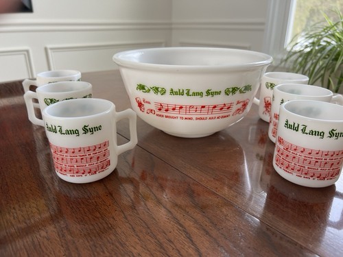Tom & Jerry "Auld Lang Syne" Punchbowl/Eggnog + 6 Matching Mugs By Hazel &Atlas - Picture 7 of 10