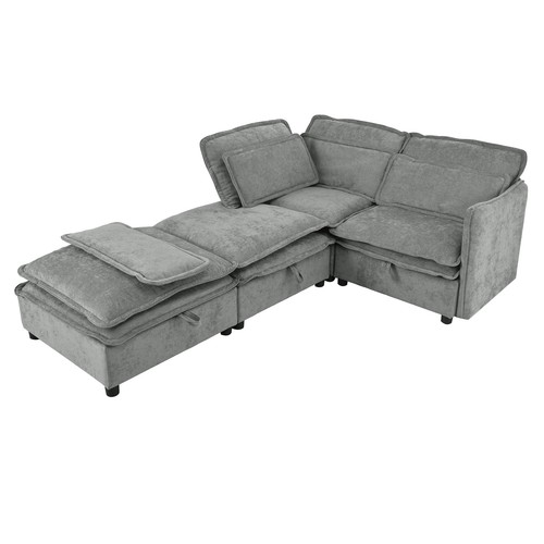 Modern 4-Seater Sofa Couch with Seats Storage for Home Living Room Office Grey - Picture 8 of 21
