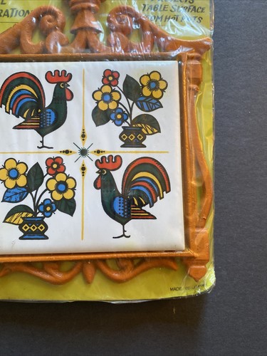 Vintage Tile Trivet Rooster Motif New In Package Free Shipping L9 - Picture 5 of 7