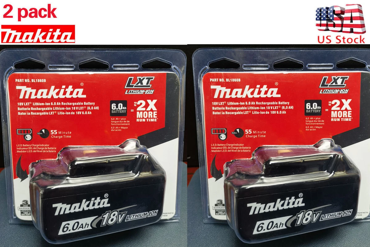 2 Pack for Makita 18 Volt Li-ION 6.0Ah LXT Battery BL1860B Tool