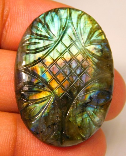 NATURAL MULTI  FIRE LABRADORITE CARVING MIX SHAPE CABOCHON PENDANT GEMSTONE CZ - Picture 4 of 15