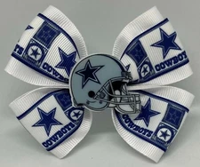 Girls Hair Bow 4" Wide Dallas Cowboys Football Barrette, Clip or Ponytail