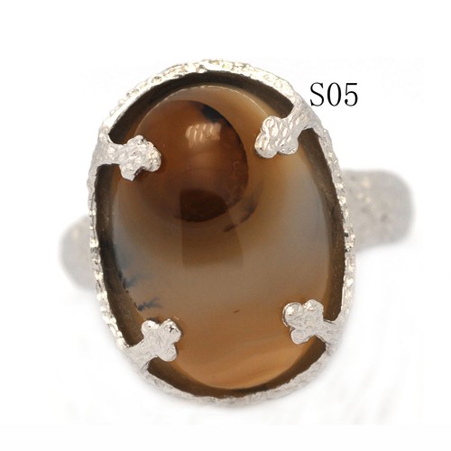De Buman Natural Agate 925 Silver Ring Size 8 - Picture 13 of 20