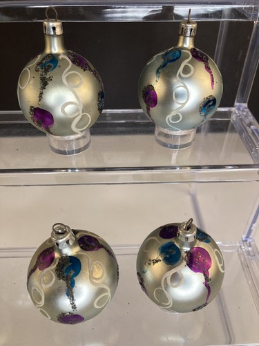 Vintage Blown Glass, Hand Painted Ornaments Poland, PURPLE & Blue, 5 Boxes Avail - Picture 11 of 13