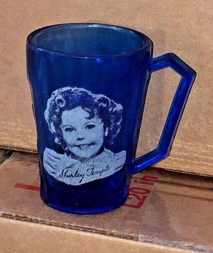 Shirley Temple Cobalt Blue Depression Glass Cup Mug Wheaties Cereal Hazel Atlas - Picture 1 of 6