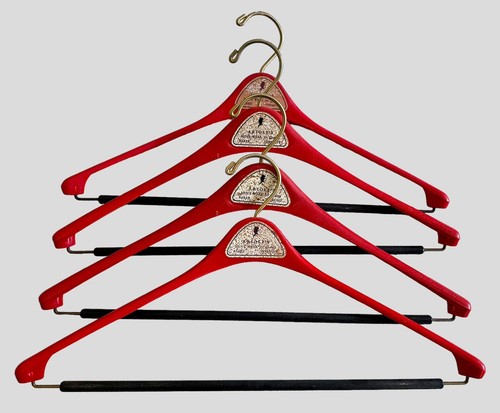 4 Vintage Red Retro Hangers Men's Suits Clothes Arioli's Barre, VERMONT 1950's - Picture 1 of 14