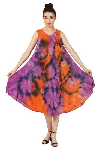 Para mujeres Tie Dye Cuello Redondo Sin Mangas Paraguas Verano Playa Vestido Lote Surtido - Imagen 10 de 10