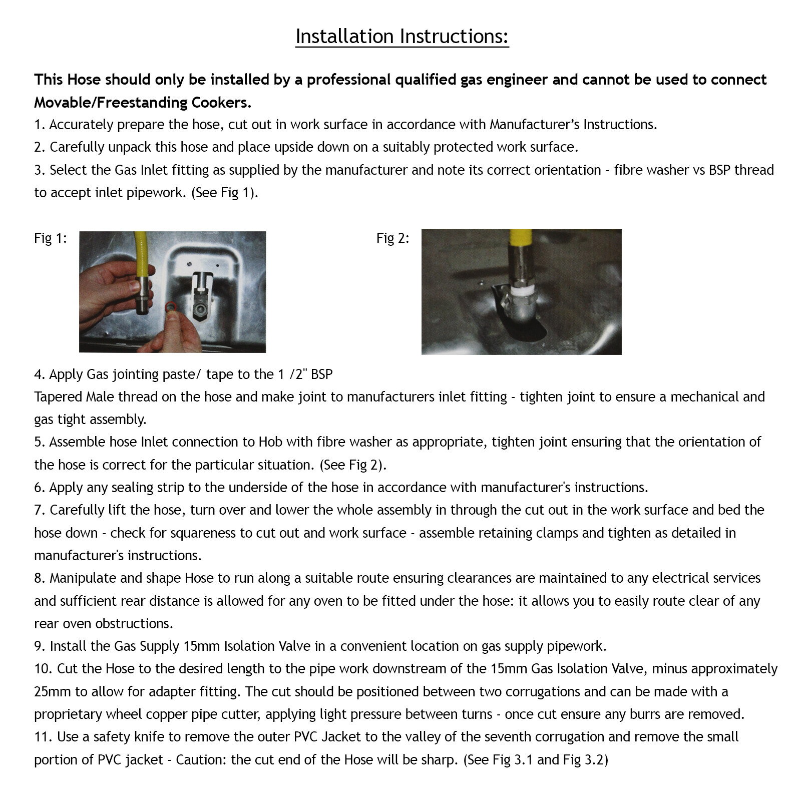 1/2 Inch Gas Hob Supply Pipe Connector Hose 1 Metre Kitemark Approved