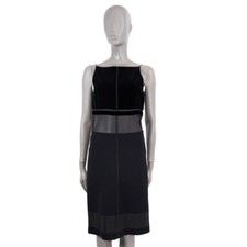 68619 auth PRADA black SHEER PANALLED VELVET & WOOL Cocktail Dress 40 S