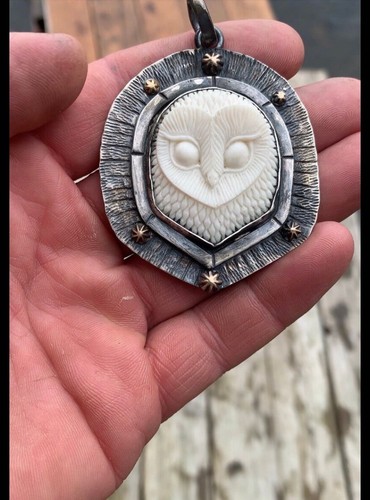 owl pendant sterling silver Hand Carved Owl - Picture 3 of 3