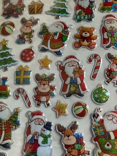 CHRISTMAS PAPER CRAFTS POP-UP SANTA W/FRIENDS STICKERS 34PCS SILVER OUTLINE - Picture 10 of 10