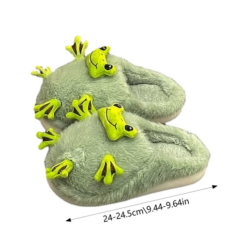 Womens Slippers Frog Plush Warm Shoe Winter House Shoes Soft Rubber Sole Indoor - Picture 8 of 11