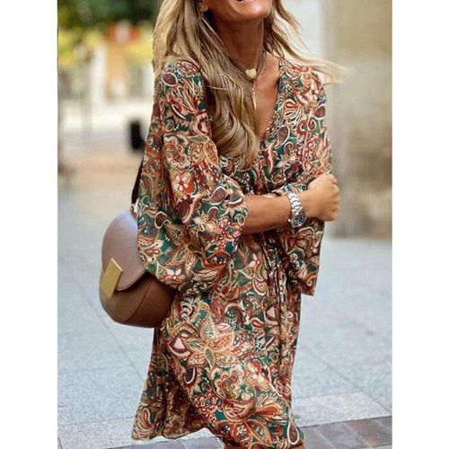 Mujeres Boho Cuello en V Floral Maxi Vestido Damas Verano Playa Solero Vestido Asiático talla - Imagen 6 de 14
