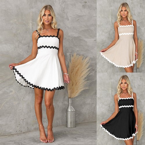 Women's Casual Basic Spaghetti Strap Short Dress Sleeveless Summer Dresses - Picture 1 of 10