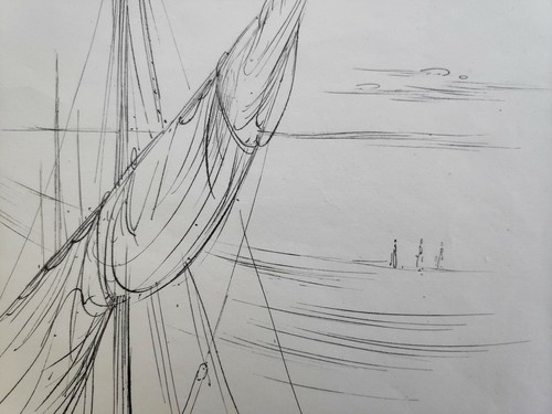 Schütt, Franz-Theodor (1908 Berlin - 1990 Wiesbaden) „Segel“  -Tuschfeder 1951 - Bild 6 von 9