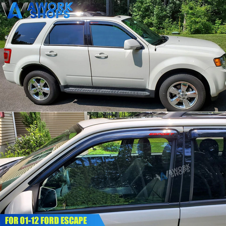 Fits 01-12 Ford Escape 4DR Window Visors Vent Rain Guard Shade w/ Red Sport - Image 3 of 4