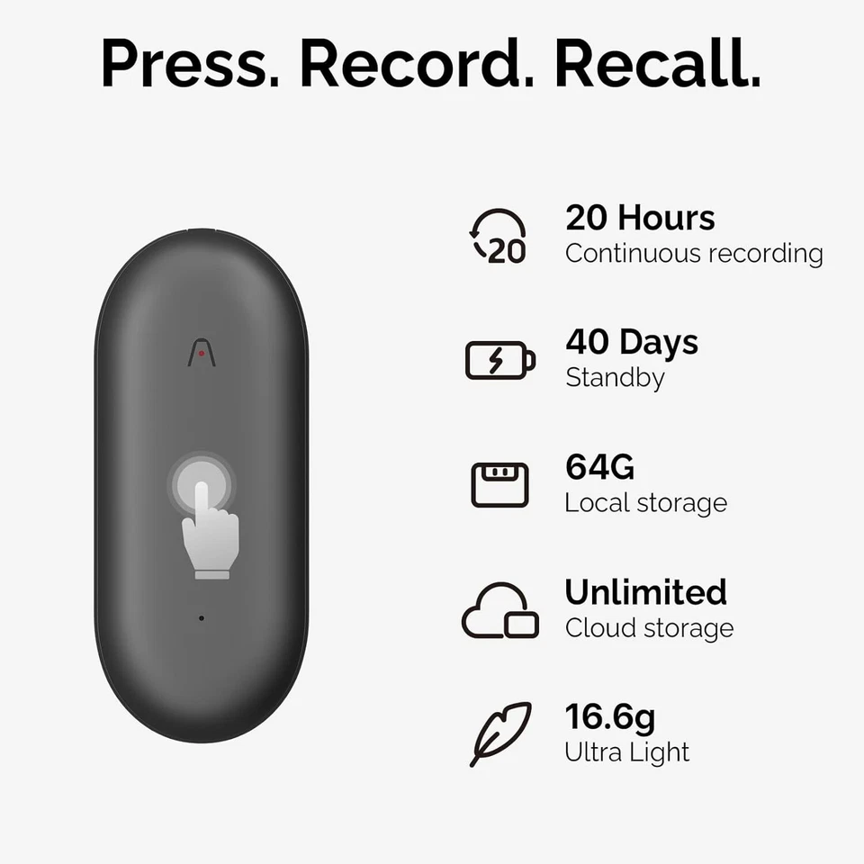 AI-Powered Voice Recorder with 64GB Storage - NotePin for Seamless Note-Taking - Image 4 of 4