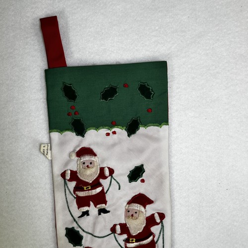 Kurt Adler Santa Claus Christmas Stocking 3D Appliqué Vtg Holiday Red Green - Picture 5 of 10