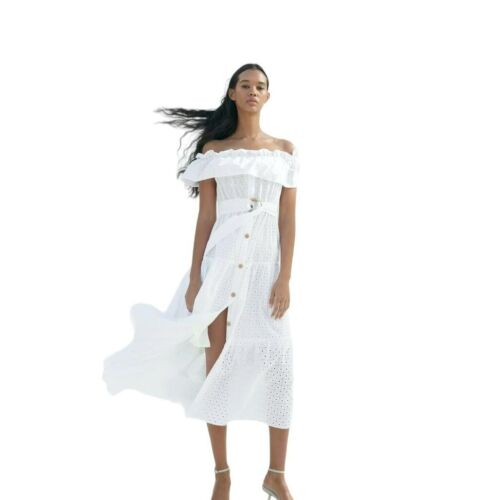 ZARA CUTWORK EMBROIDERY MIDI DRESS WHITE SIZE S - XL | 7678/916 - Picture 2 of 3