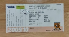 HULL CITY v CHELSEA Premier League Match Ticket stub 9 Jan 2010 Kingston Stadium