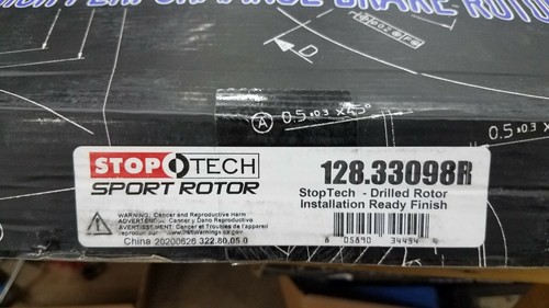 STOP TECH 128.33098R DRILLED FRONT RIGHT SIDE DISC BRAKE ROTOR NIB - Picture 4 of 4