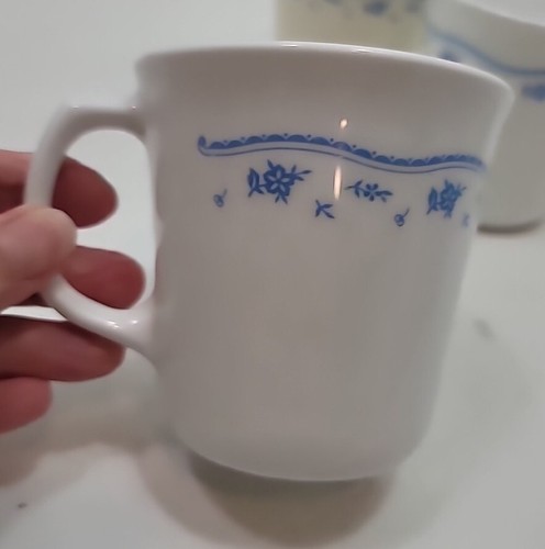 Set Of 3 Corelle Morning Blue 3 1/2" Mugs Coffee Tea Cups Blue White Floral - Picture 3 of 16