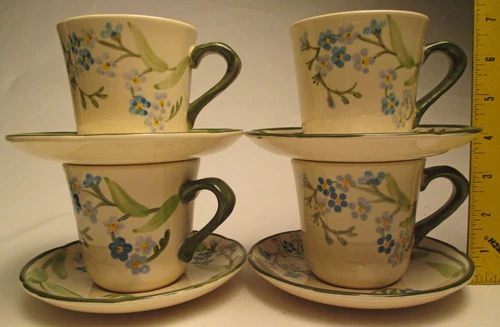 Vintage Franciscan Dinnerware Forget Me Not patttern, 4 Mugs with 4 Saucers Set