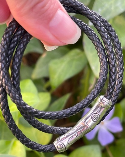 JOHN HARDY Bamboo 925 sterling silver black leather triple wrap bracelet signed - Picture 8 of 11