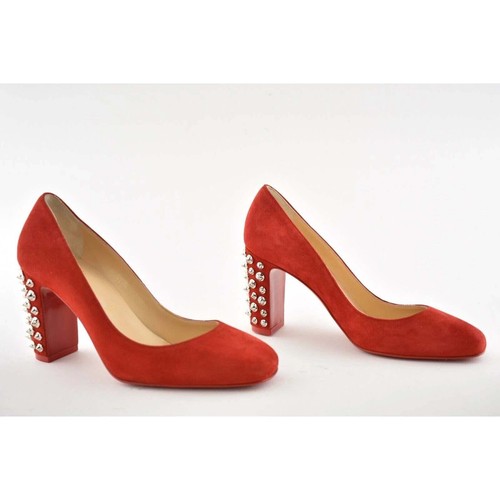Christian Louboutin Donna Stud Spikes 85 Loubi Red Silver Block Heel Pump 35.5 - Picture 4 of 12