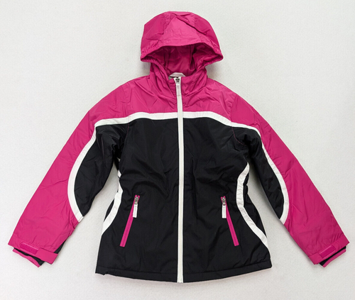 Lands' End Girl's Winter Coat Size M 10-12 Pink Black Hooded - Picture 2 of 12